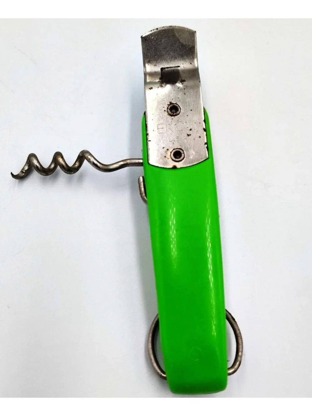 EKCO USA Green Can Bottle Opener Corkscrew Bar Kitchen Utensil Vintage Barware